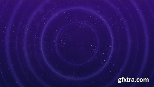 Circular rings and small particles on a purple background