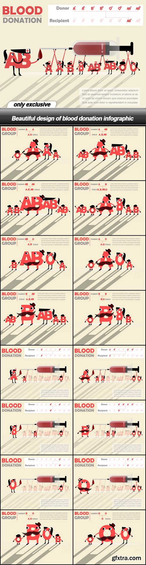 Beautiful design of blood donation infographic - 17 EPS