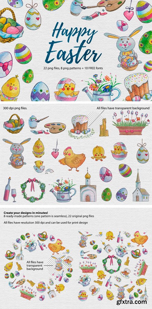 CM 1298555 - Easter Watercolor Set + Free Fonts