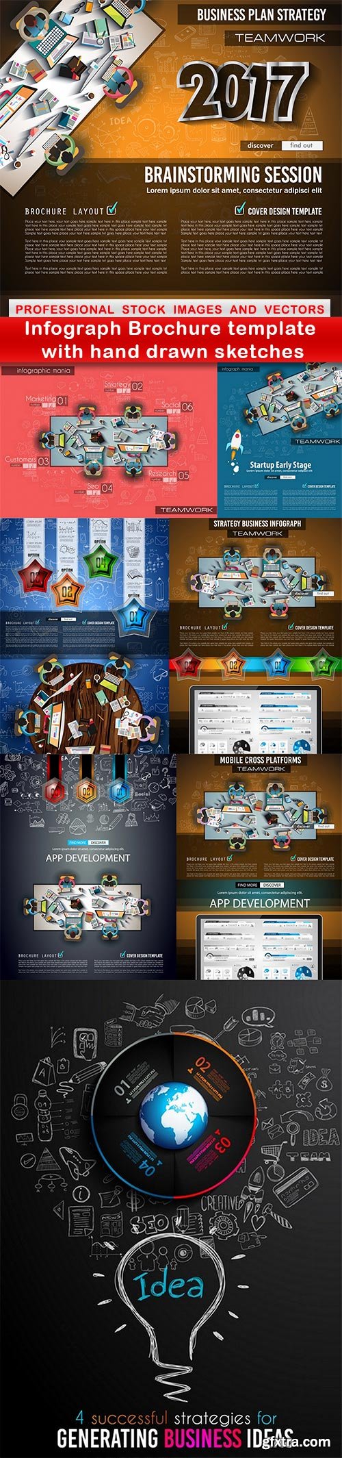 Infograph Brochure template with hand drawn sketches - 8 EPS