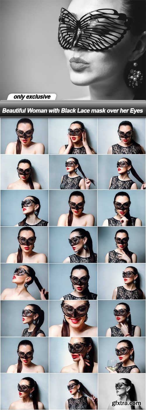 Beautiful Woman with Black Lace mask over her Eyes - 25 UHQ JPEG