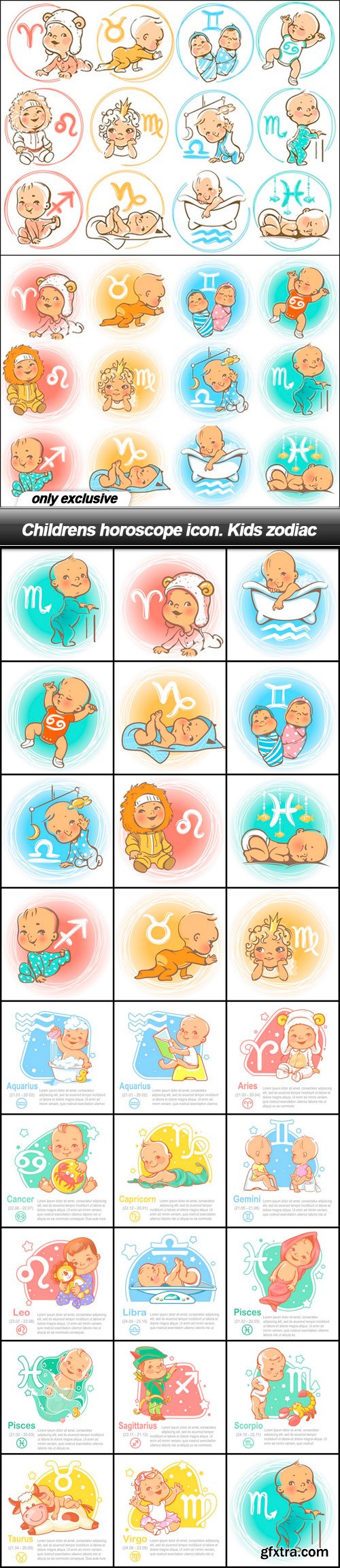 Childrens horoscope icon. Kids zodiac - 28 EPS