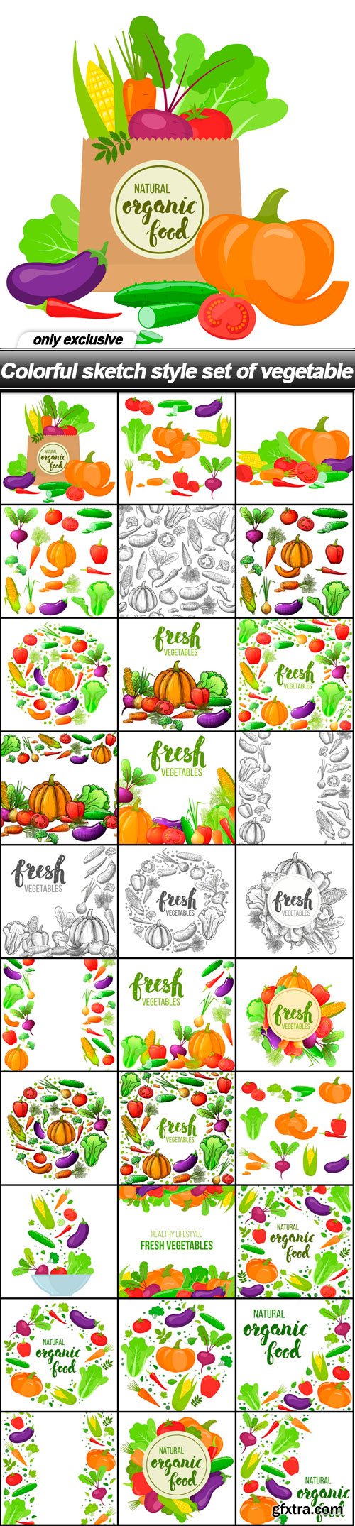 Colorful sketch style set of vegetable - 30 EPS