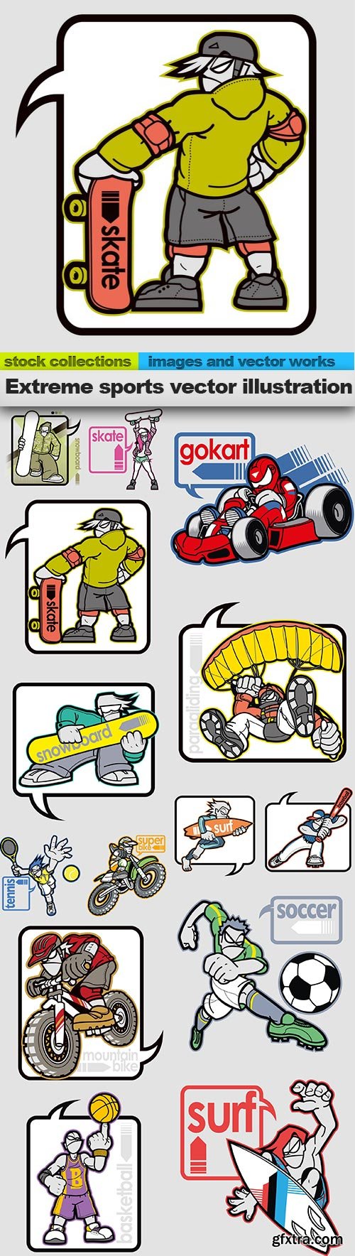 Extreme sports vector illustration, 14 x EPS