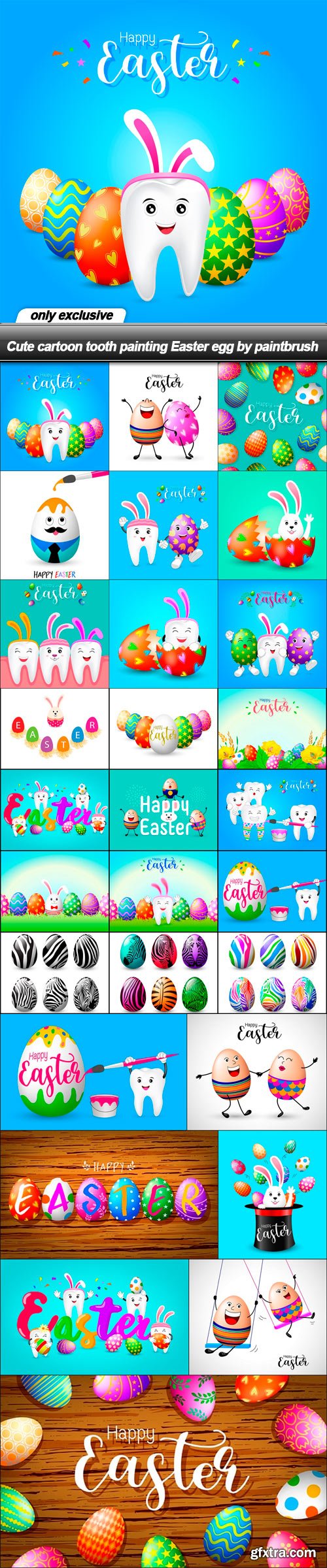 Cute cartoon tooth painting Easter egg by paintbrush - 28 EPS