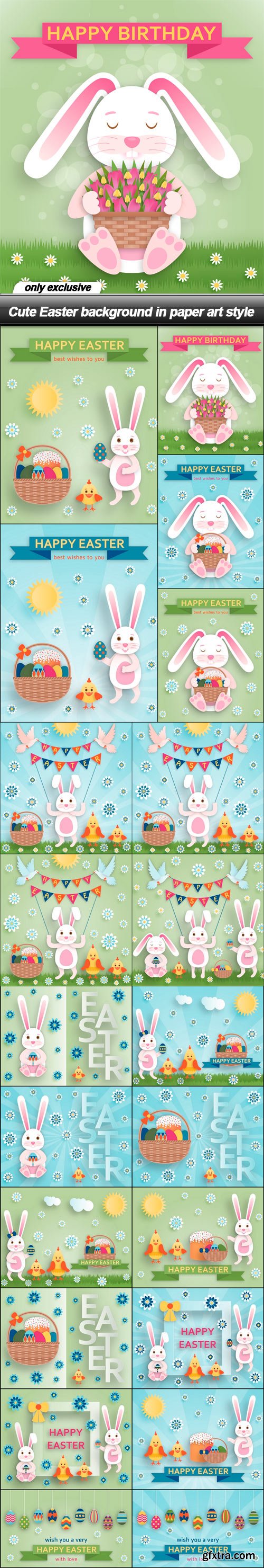 Cute Easter background in paper art style - 21 EPS