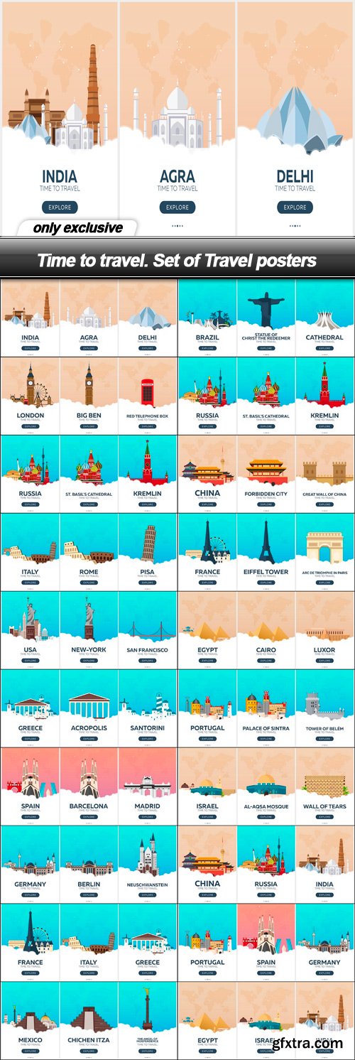 Time to travel. Set of Travel posters - 20 EPS