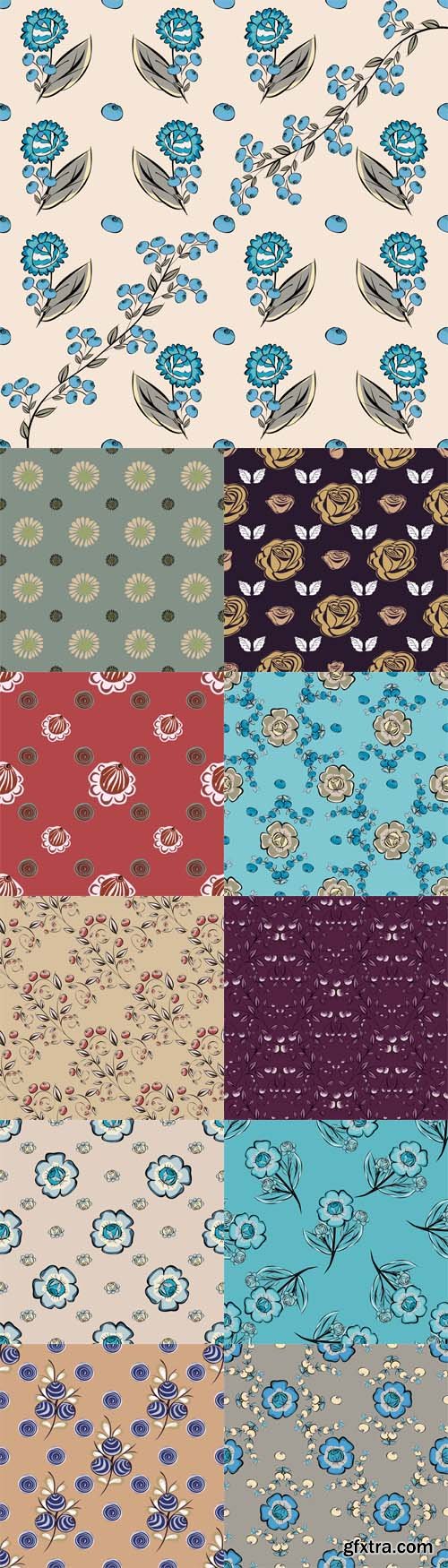 Vector Set - Abstract Flowers Seamless Pattern Backgrounds