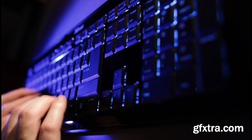 Man hands typing on the blue keyboard time lapse