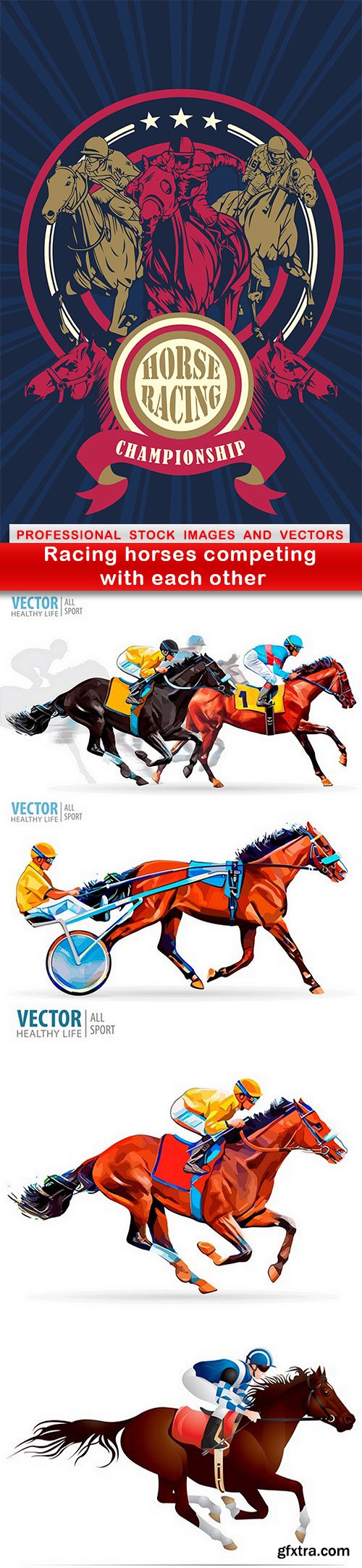 Racing horses competing with each other - 5 EPS