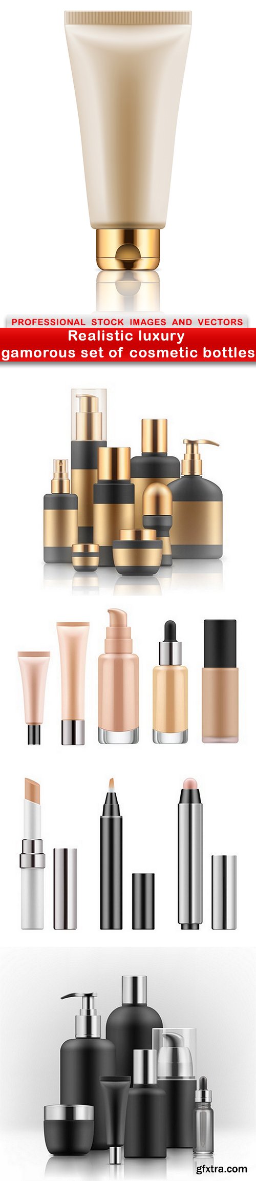 Realistic luxury gamorous set of cosmetic bottles - 5 EPS