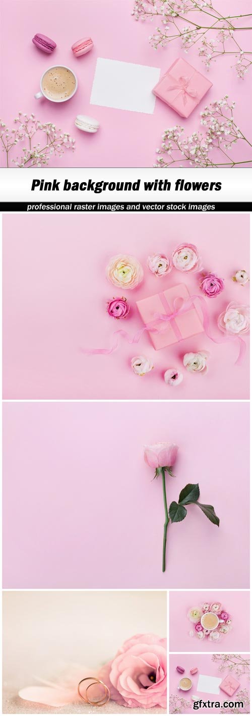 Pink background with flowers - 5 UHQ JPEG