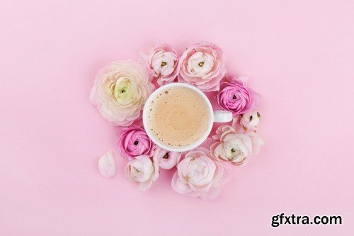 Pink background with flowers - 5 UHQ JPEG