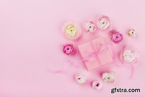 Pink background with flowers - 5 UHQ JPEG