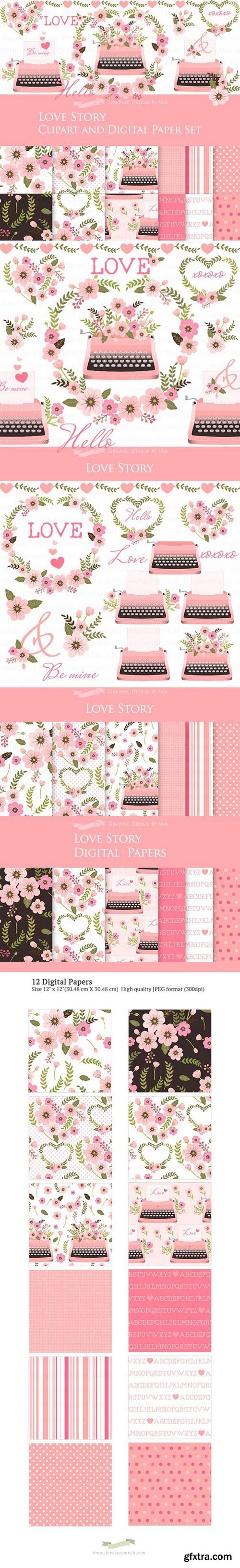 CM - Love Story Pink Clipart+Pattern set 1311215