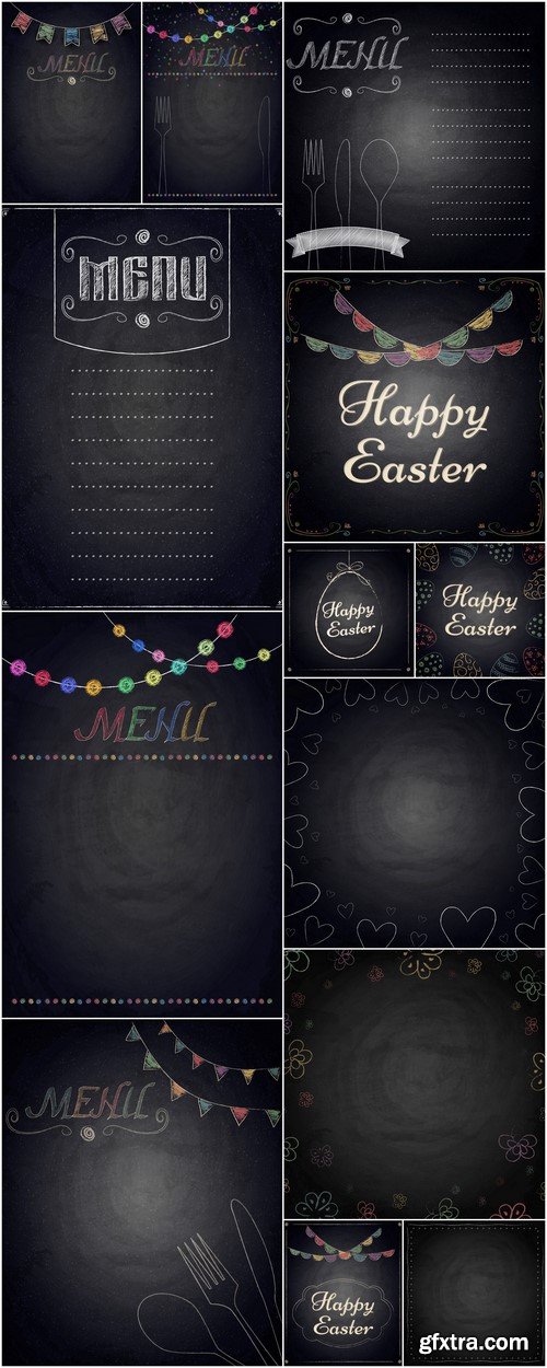 Menu of restaurant on black chalkboard background 13X EPS