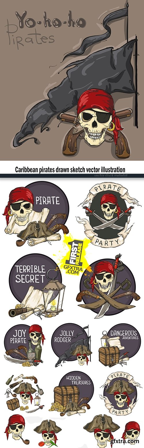 Caribbean pirates drawn sketch vector illustration