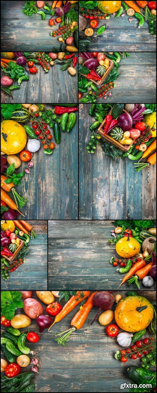 Fresh vegetables on a wooden background 9X JPEG