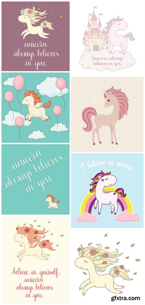 Unicorn vector card 8X EPS