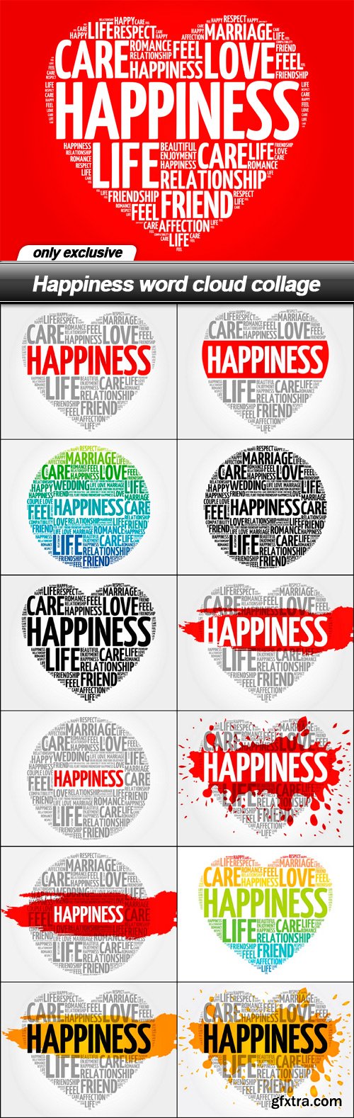 Happiness word cloud collage - 13 EPS