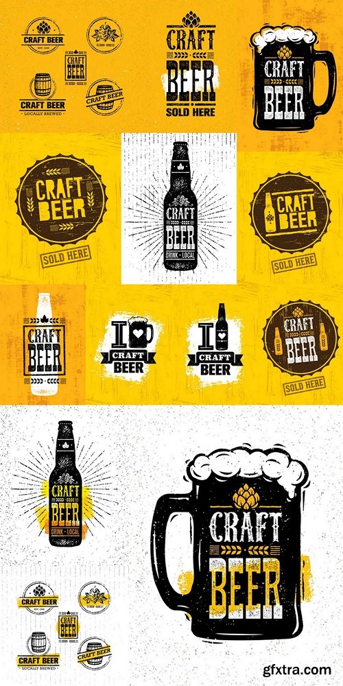 Craft Beer Sold Here Rough Banner. Vector Artisan Beverage Illustration Design Concept On Grunge Distressed Background