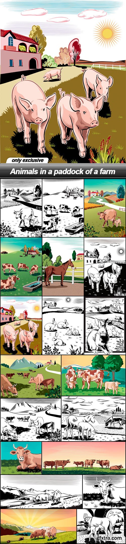 Animals in a paddock of a farm - 47 EPS