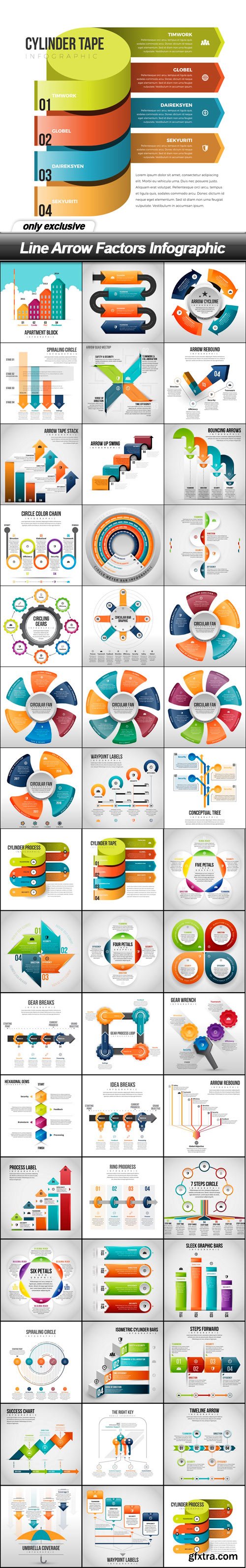 Line Arrow Factors Infographic - 47 EPS