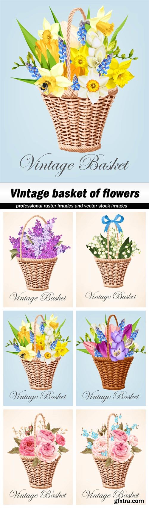 Vintage basket of flowers - 6 EPS