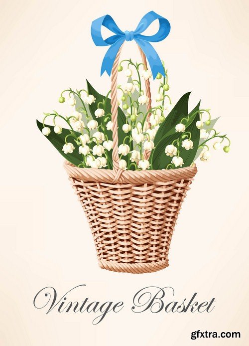 Vintage basket of flowers - 6 EPS