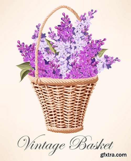 Vintage basket of flowers - 6 EPS