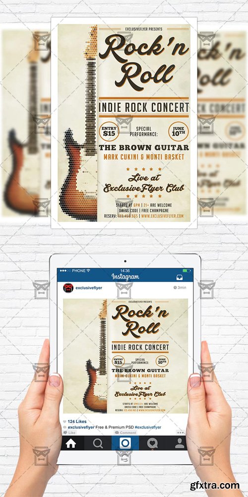 Indie Rock Guitar - Flyer Template + Instagram Size Flyer