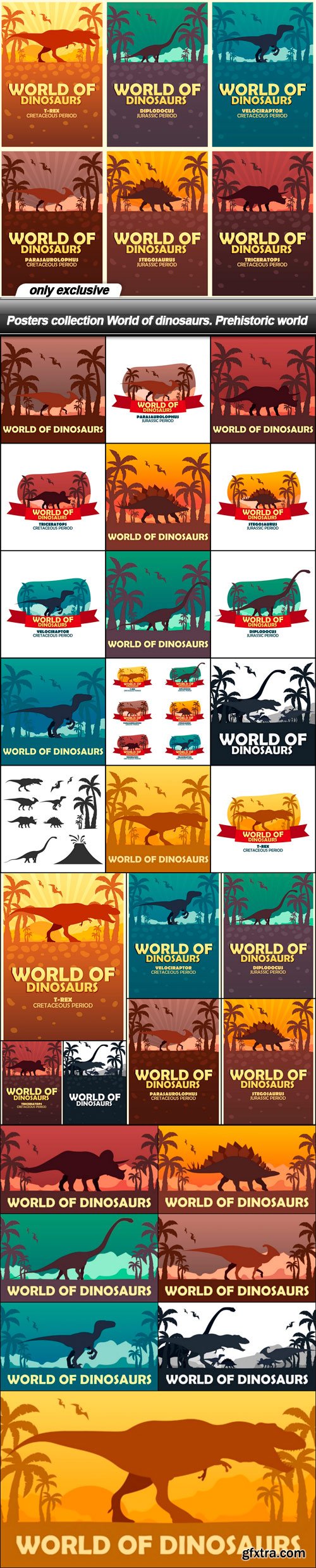 Posters collection World of dinosaurs. Prehistoric world - 30 EPS