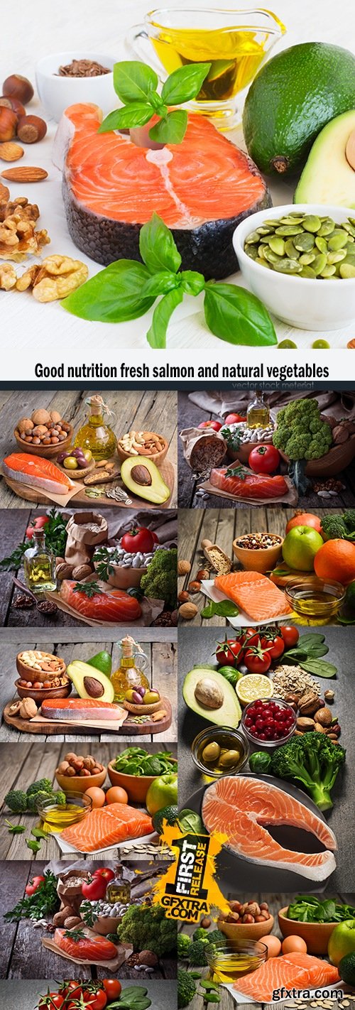 Good nutrition fresh salmon and natural vegetables