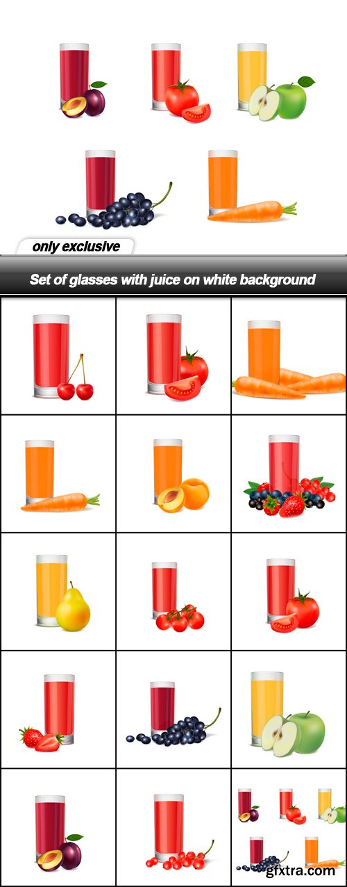 Set of glasses with juice on white background - 15 EPS