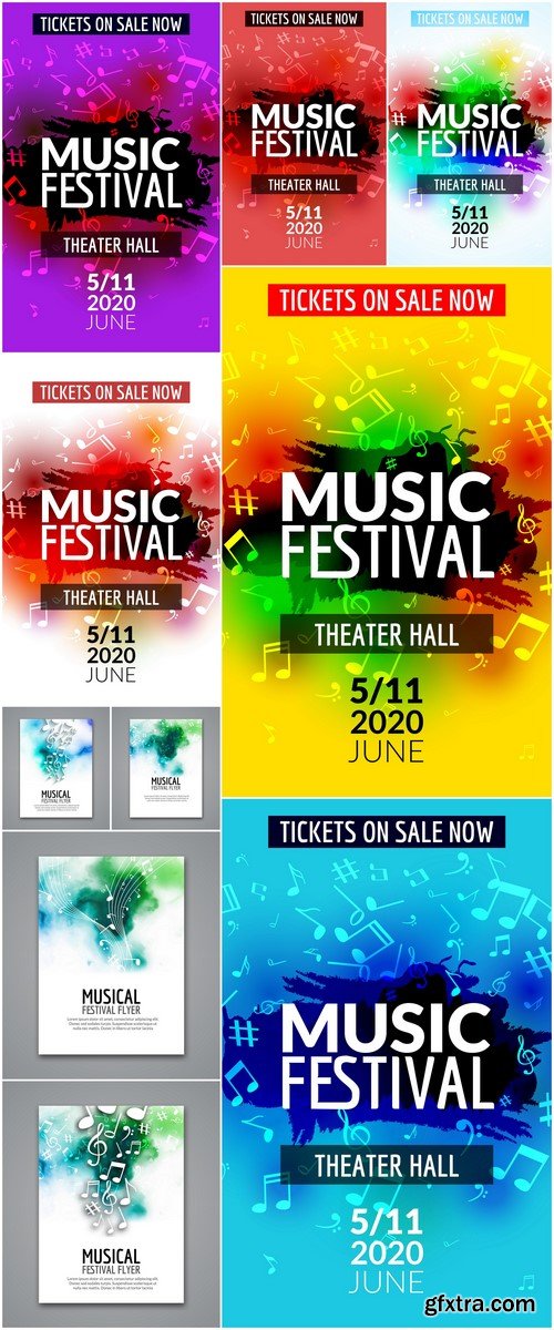 Musical flyer design poster with notes 10X EPS