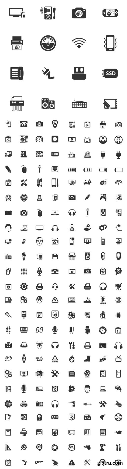 Vector Set - Electronics Repair Black Icons