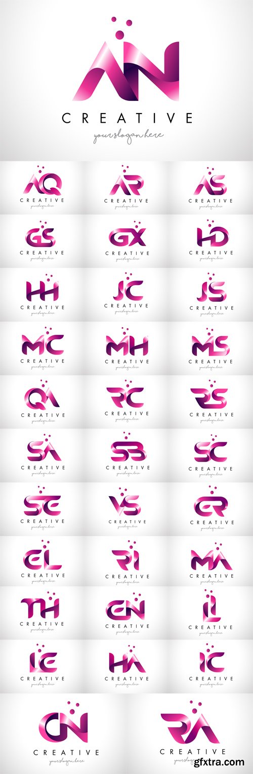 Vector Set - Letter Logo Design with Purple Colors and Dots