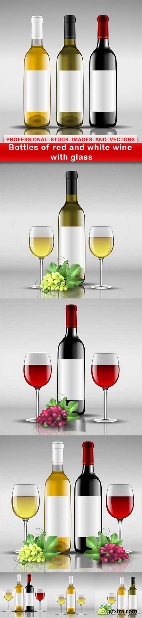 Bottles of red and white wine with glass - 7 EPS