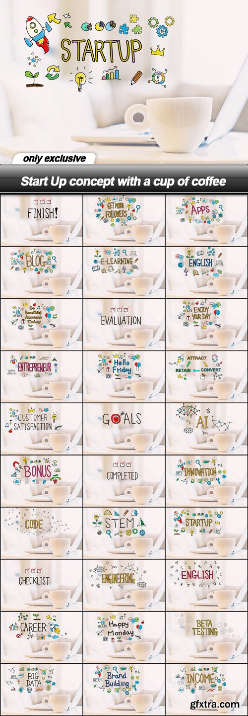 Start Up concept with a cup of coffee - 30 UHQ JPEG