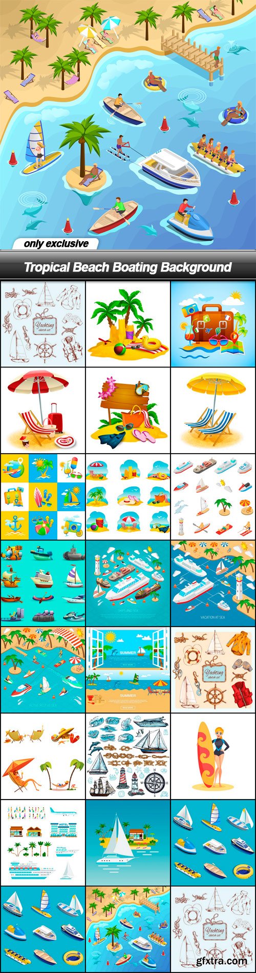 Tropical Beach Boating Background - 23 EPS