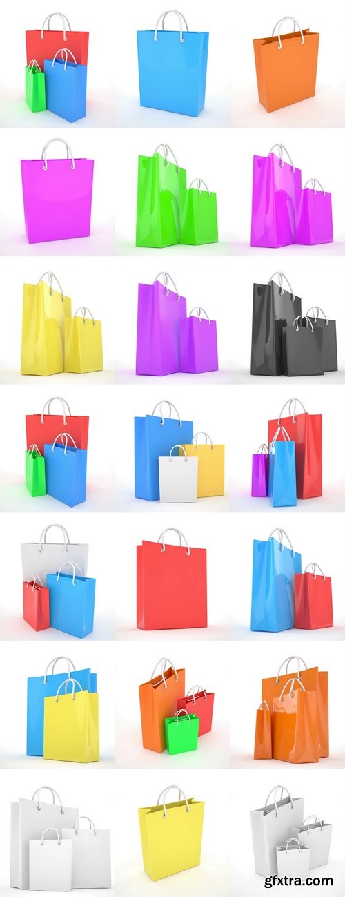 Paper Shopping Bags isolated on white background. 3d rendering 2