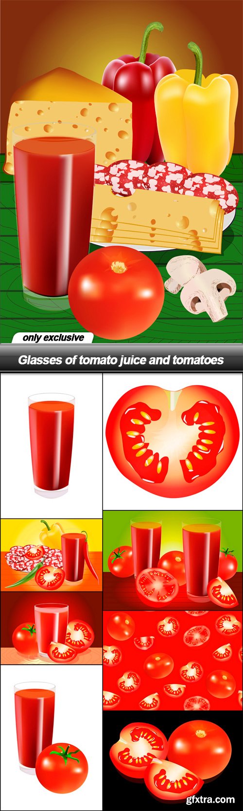 Glasses of tomato juice and tomatoes - 9 EPS