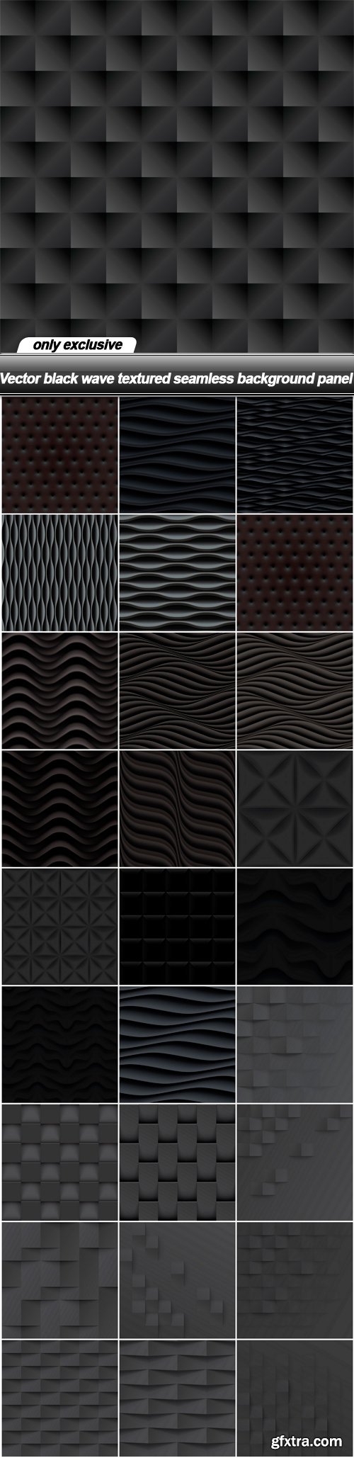 Vector black wave textured seamless background panel - 28 EPS