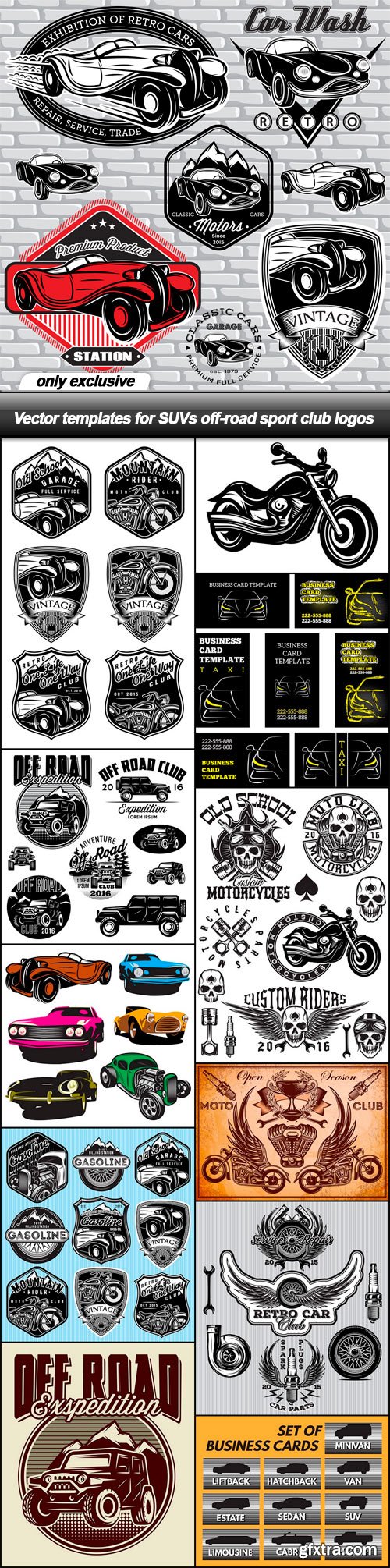 Vector templates for SUVs off-road sport club logos - 12 EPS