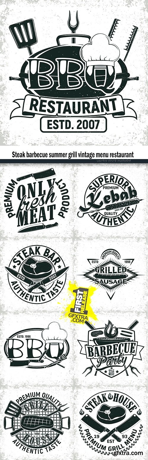 Steak barbecue summer grill vintage menu restaurant