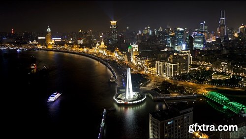 Tl pudong skyline elevated view across huangpu river from the bund shanghai