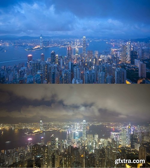 View over hong kong from victoria peak the illuminated skyline of central s