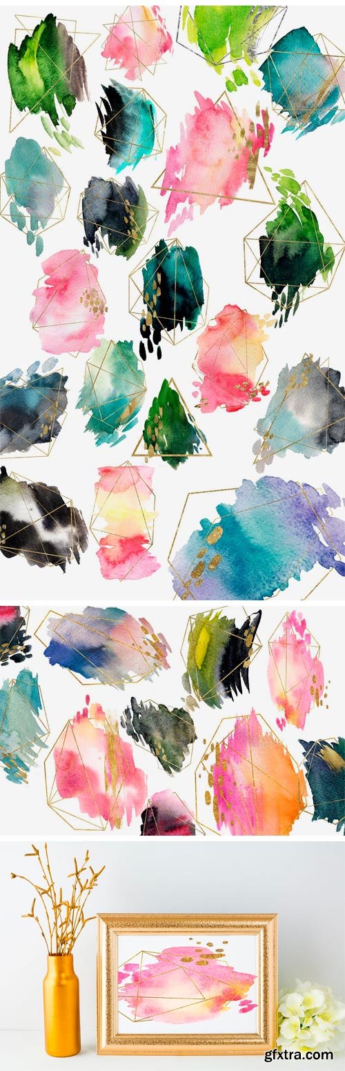 CM 1293712 - SPRING 63 PNG! WATERCOLOR BLOBS+GOLD