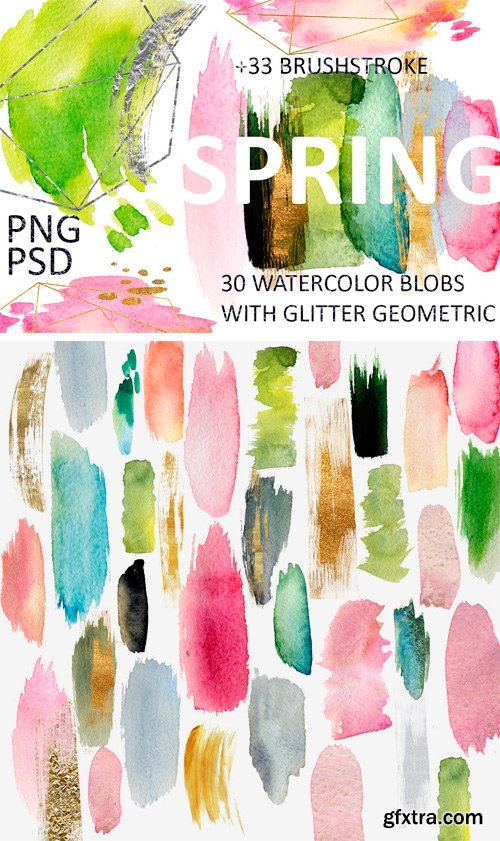 CM 1293712 - SPRING 63 PNG! WATERCOLOR BLOBS+GOLD