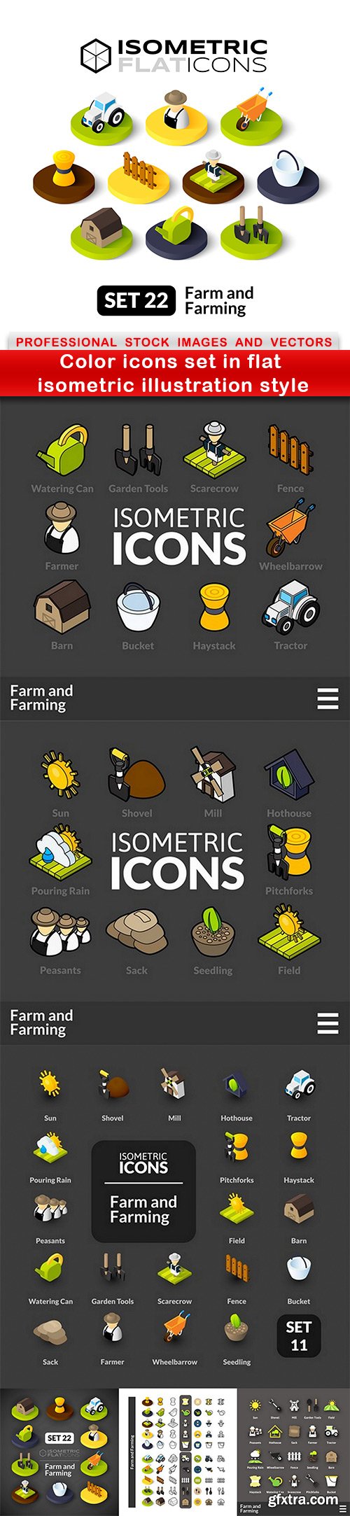 Color icons set in flat isometric illustration style - 7 EPS